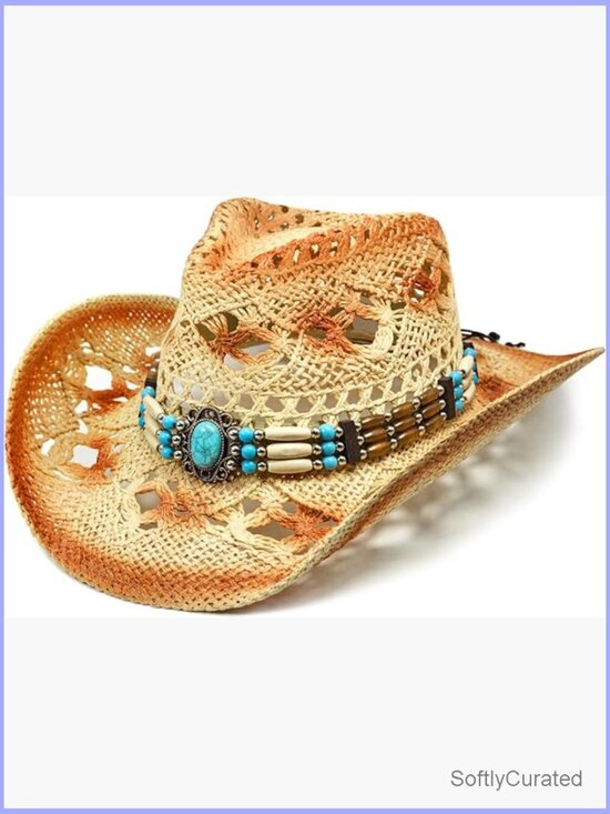Straw Cowboy Hat with Shapeable Brim Western Sun Hat for Women